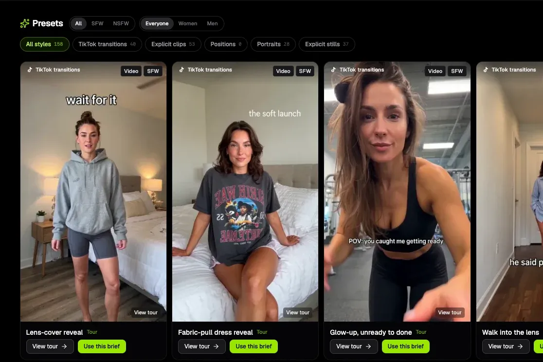presets library with TikTok transition presets and the style filters