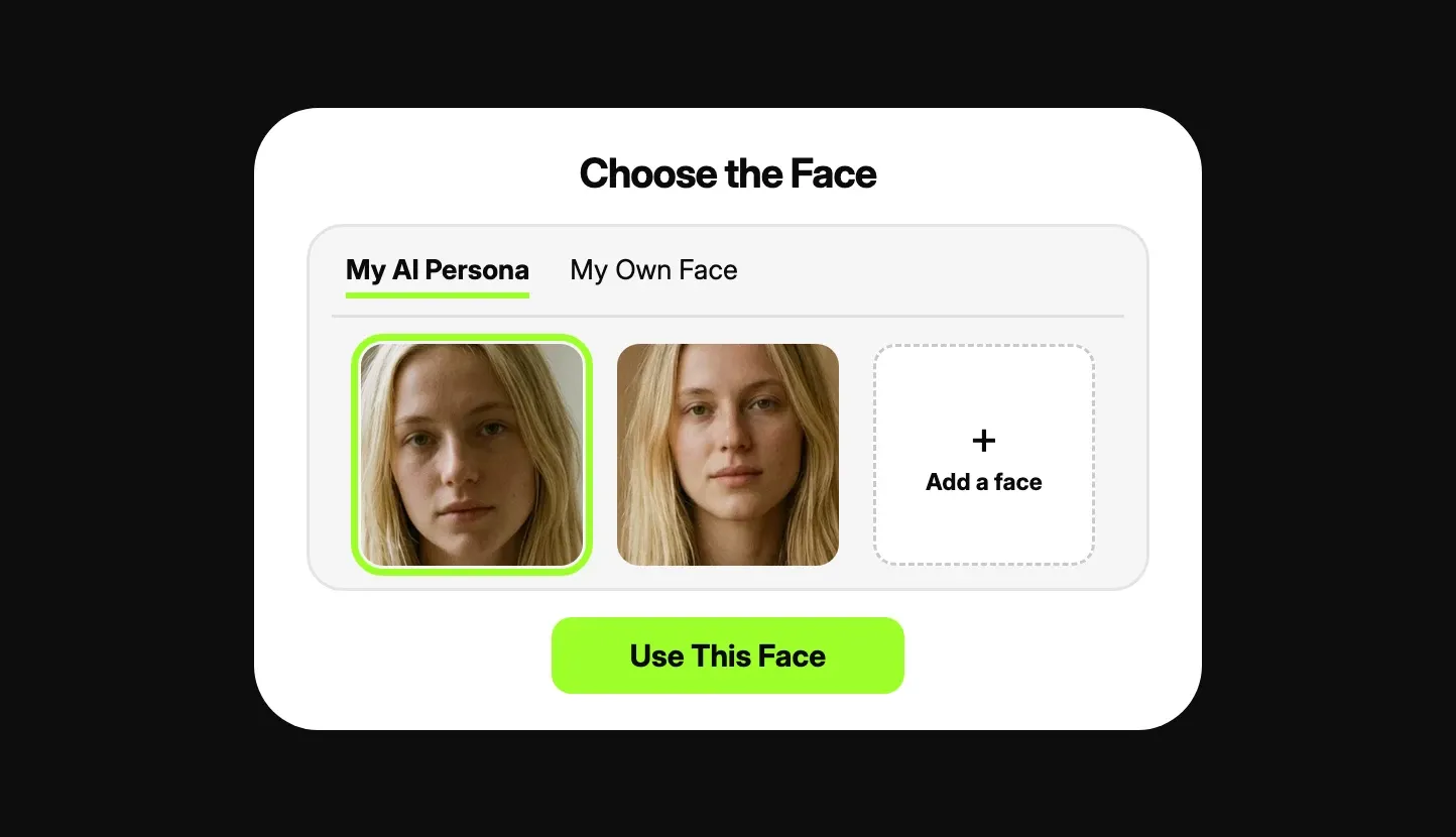 face picker with the AI persona's face selected